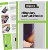 A collage of instructional images and product packaging for a screen protector, alongside a product shot of the screen protector on a phone. Produktbild-Vorschau