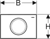 A diagram showing dimensions of a toilet flush plate. Produktbild-Vorschau