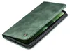 A green flip case for a smartphone, shown from a diagonal angle with the cover partially open. Produktbild-Vorschau