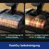 A split image showing two steps of a self-cleaning process for a floor cleaner. Produktbild-Vorschau