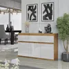 Komoda 120 Cm Dąb Wotan/ Biały Połysk 3 Szuflady, 3 Drzwi, Podgląd zdjęcia produktu 4