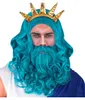 Blaue Neptun & Poseidon Perücke mit Bart & Schnurrbart Produktbild-Vorschau 1