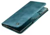 A teal flip case for a smartphone is shown open, revealing the phone's screen. Produktbild-Vorschau