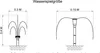 Diagrams showing two different fountain spray patterns with dimensions. Produktbild-Vorschau