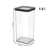 A clear, studio shot of a transparent food storage container with a black lid, featuring measurement indicators. Produktbild-Vorschau