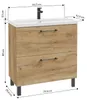 A diagram showing the dimensions of a bathroom vanity with a sink and faucet. Voir les images du produit