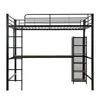 A metal loft bed with a desk and shelves, shown against a white background. Podgląd zdjęcia produktu