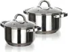Two stainless steel pots with glass lids are displayed against a white background. Voir les images du produit