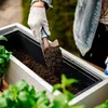 A person is adding soil to a planter box. Produktbild-Vorschau