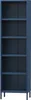 A tall, narrow, dark blue metal bookshelf with five shelves. Náhled obrázku produktu