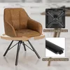A brown swivel chair with black metal legs, shown in a room setting with close-up views of its features. Produktbild-Vorschau