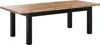 A wooden dining table with black legs on a white background. Produktbild-Vorschau