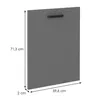 A gray cabinet door with a black handle, shown with dimensions indicated by lines and text. Voir les images du produit