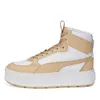 A side view of a white and tan Puma high-top sneaker with a thick white platform sole, set against a white background. Produktbild-Vorschau