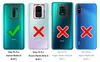 A collage of four smartphone back views, each with a red outline around the camera module and text indicating compatibility or incompatibility. Podgląd zdjęcia produktu