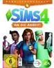 The image shows the packaging for the game 'Die Sims 4 - An die Arbeit!', featuring three characters in different professions. Produktbild-Vorschau