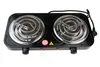 A black electric double burner hot plate is shown from a front-facing, slightly elevated angle against a white background. Náhľad obrázku produktu