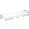 A transparent acrylic shelf with dimensions indicated by arrows and text. Produktbild-Vorschau