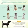 Collage of different dog breeds with German text about suitability for small and medium-sized dogs, and a diagram showing how to measure a dog's body length. Produktbild-Vorschau