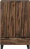 A front view of a wooden cabinet with a decorative wavy pattern. Voir les images du produit