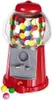 A red gumball and candy dispenser filled with colorful gumballs, with a few gumballs scattered around the base. Produktbild-Vorschau