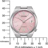 A close-up of a Citizen watch with a pink dial, shown with a ruler for scale. Produktbild-Vorschau