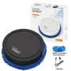 A robotic floor cleaner and its packaging are displayed, along with accessories. Produktbild-Vorschau