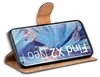 A flip case for a smartphone is shown open, displaying the phone's screen. Produktbild-Vorschau