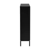 A side view of a tall, narrow black cabinet with legs, set against a white background. Podgląd zdjęcia produktu