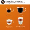 Four different types of coffee drinks in clear glass cups, with text describing them. Podgląd zdjęcia produktu