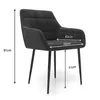 A dark gray armchair with dimensions indicated by white lines and text. Podgląd zdjęcia produktu