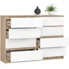 A chest of drawers with white drawers and a wood-effect frame, shown against a white background. Produktbild-Vorschau