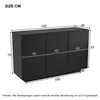 A diagram showing the dimensions of a black sideboard with marble-like accents. Anteprima dell’immagine prodotto