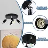 A collage of images showcasing a black LED ceiling spotlight with multiple adjustable heads, along with close-ups of its features and text descriptions. Produktbild-Vorschau