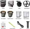 A collage of different parts and accessories for a juicer, with labels for each component. Podgląd zdjęcia produktu