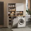 A laundry cabinet with a washing machine and various cleaning supplies. Náhled obrázku produktu