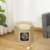 PawHut Krabpalen, 37 cm hoog, kattenhuis met deur, krabboom Productafbeelding-voorbeeld 2