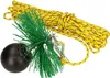 A chimney cleaning brush set with a weighted ball, green bristles, and a yellow rope, laid out on a white background. Produktbild-Vorschau