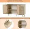 A beige sideboard with cane detailing on the doors and drawers, shown with some interior views and a close-up of a drawer. Produktbild-Vorschau