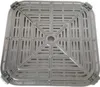 A square metal grate with a grid pattern and a circular opening in the center, isolated on a white background. Produktbild-Vorschau