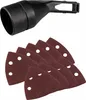 A black dust extraction adapter and a stack of triangular sanding papers are shown against a white background. Náhľad obrázku produktu