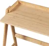 A close-up view of a wooden desk surface and legs. Podgląd zdjęcia produktu