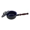 A black and blue saucepan with a wooden handle and a lid, shown on a white background. Podgląd zdjęcia produktu