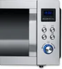 Close-up of a modern stainless steel microwave oven control panel. Produktbild-Vorschau