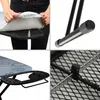 A collage of four close-up images showing different parts of a blue ironing board. Produktbild-Vorschau