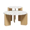 A set of two round coffee tables with terrazzo-like tops and wooden legs, presented against a white background. Voir les images du produit