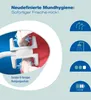 A close-up illustration of an electric toothbrush head cleaning teeth, with accompanying icons and text. Produktbild-Vorschau