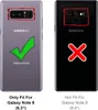Comparison image showing a phone case fitting a Samsung Galaxy Note 8 and not fitting a Samsung Galaxy Note 9. Produktbild-Vorschau