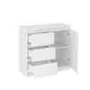 A white kommode with three drawers and a door, shown against a white background. Produktbild-Vorschau
