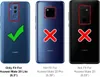 A collage of three phone backs showing compatibility with a phone case. The first phone is marked with a green checkmark, indicating it fits. The other two phones are marked with red X's, indicating they do not fit. Produktbild-Vorschau